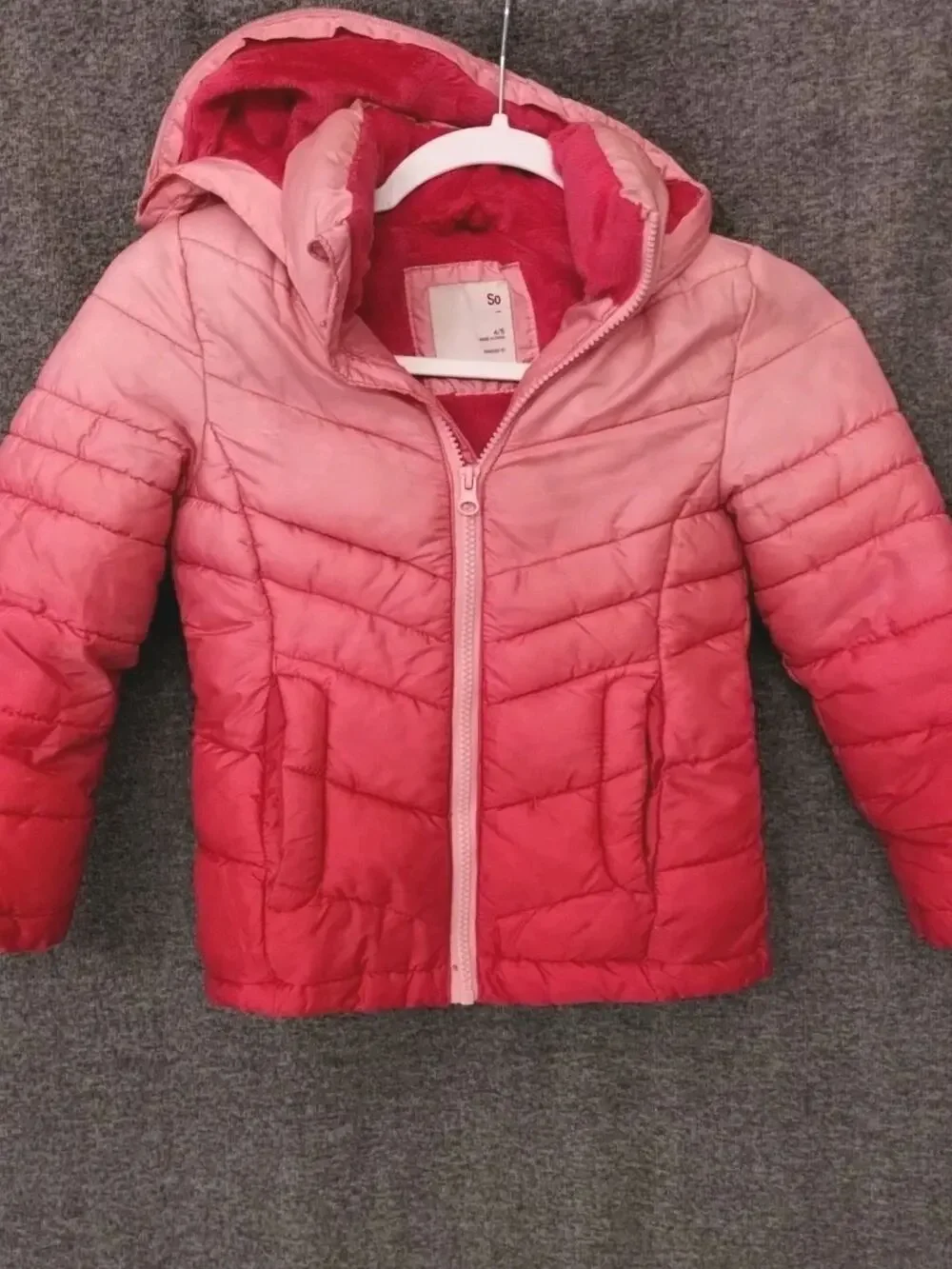 SO Girls 4/5 Pink Winter Jacket w/Pockets And Hood